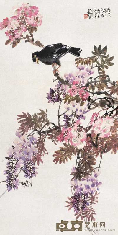 苏葆桢 1960年作 紫藤八哥 镜心 96×48cm